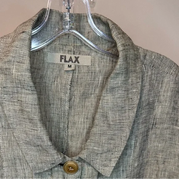 FLAX Linen Shirt Gray Lagenlook Jacket Top Pockets Long Sleeves Sz M Sustainable - Picture 2 of 5